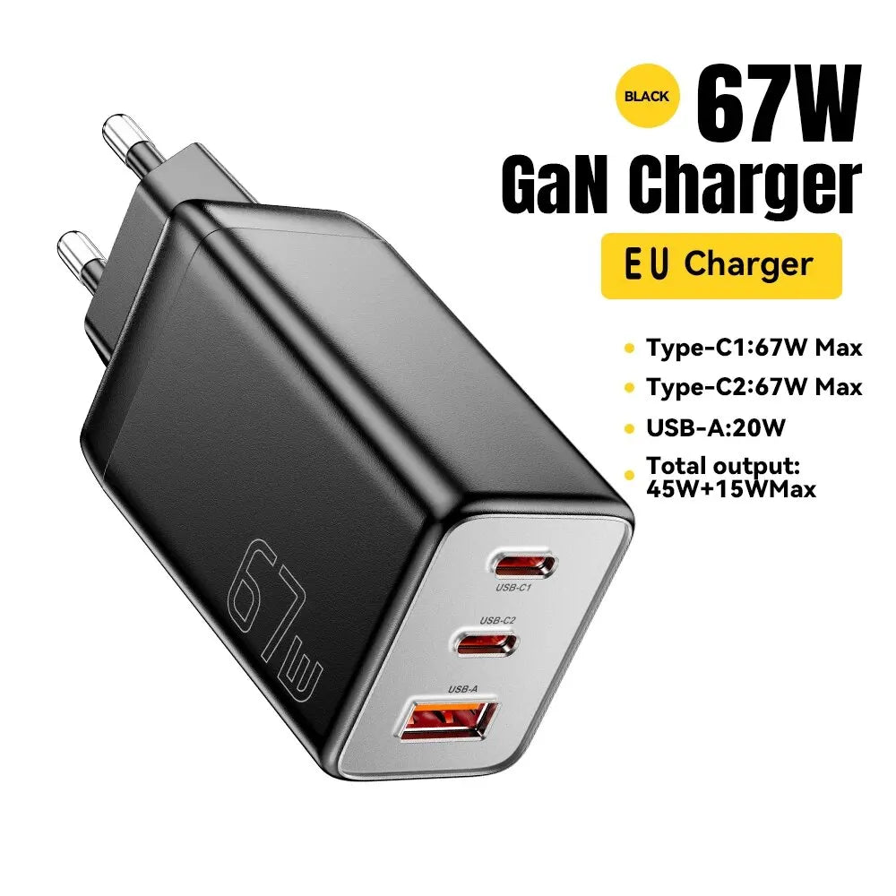 Essager 67W GaN USB Type C Charger For Laptop 45W 25W PD QC 3.0 Fast Charge For Macbook Xiaomi Samsung Iphone14 13 Phone Chagers