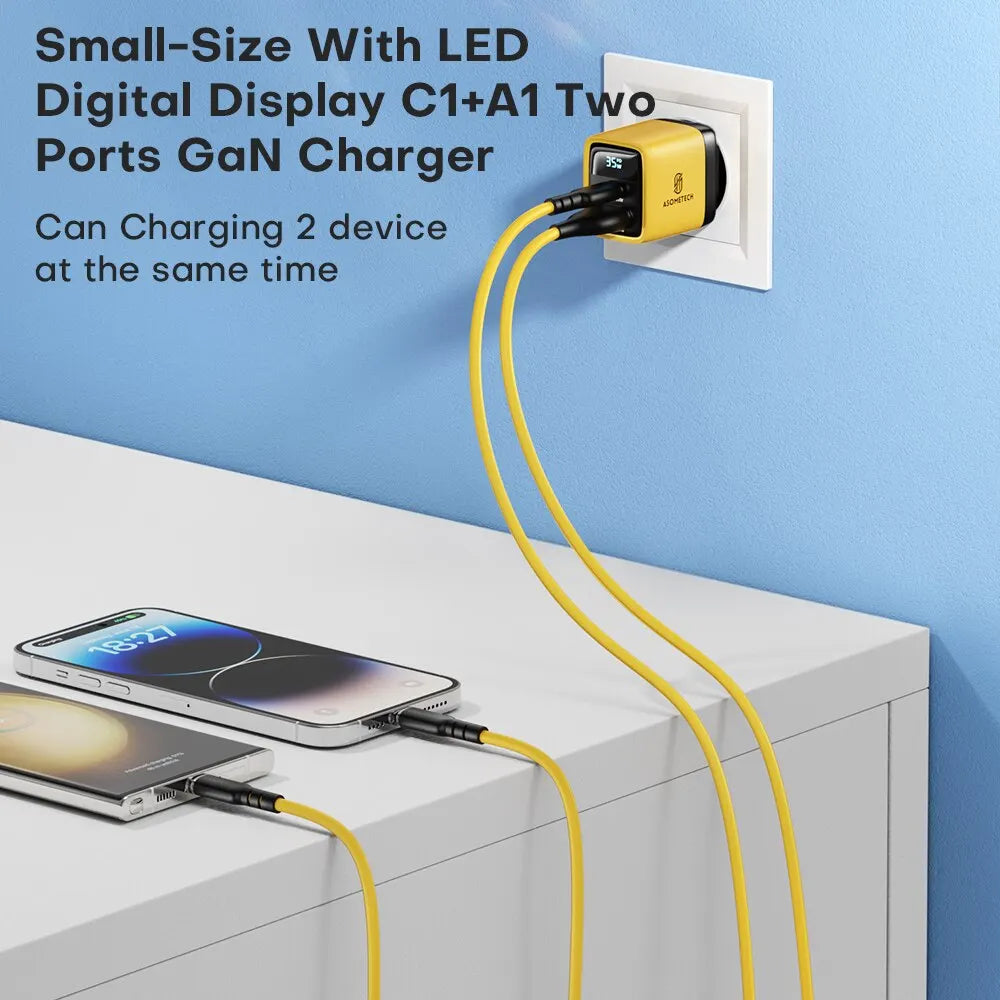 ASOMETECH 35W GaN Charger LED Display QC3.0 30W 25W PD PPS Quick Charge USB Type C Charger For iPhone 14 Pro Samsung S23 Xiaomi