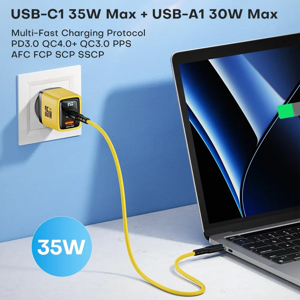 ASOMETECH 35W GaN Charger LED Display QC3.0 30W 25W PD PPS Quick Charge USB Type C Charger For iPhone 14 Pro Samsung S23 Xiaomi