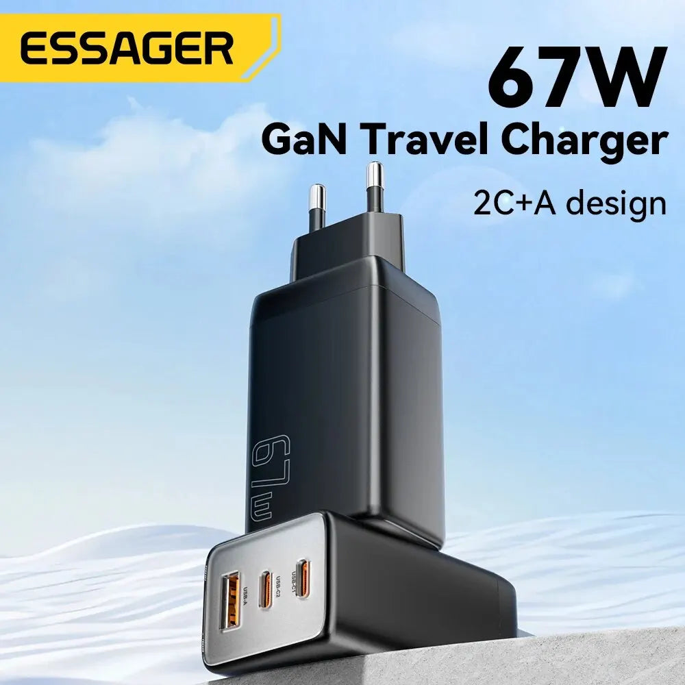 Essager 67W GaN USB Type C Charger For Laptop 45W 25W PD QC 3.0 Fast Charge For Macbook Xiaomi Samsung Iphone14 13 Phone Chagers