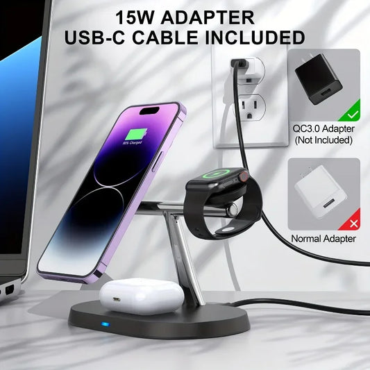30W 3 in 1 Magnetic Wireless Charger Stand For Magsafe iPhone 16 15 14 13 12 Apple Watch 8 7 6 Airpods Pro Fast Charging Station